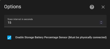 Option flow to enable battery sensor in Home Assistant.