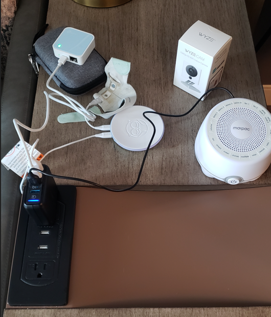 Electronics setup (with travel router instead of phone)